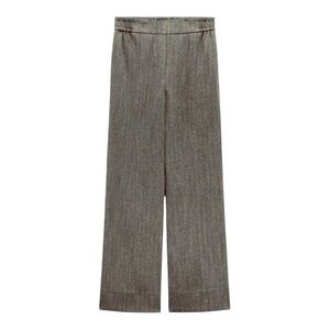 ZARA Black/ White Herringbone Wide Leg Pants Small Elastic Waist Dress Trousers